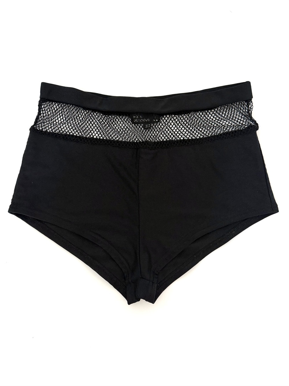 HOT & DELICIOUS Black High Waist Fishnet Mesh Waistband Booty Shorts Size Large